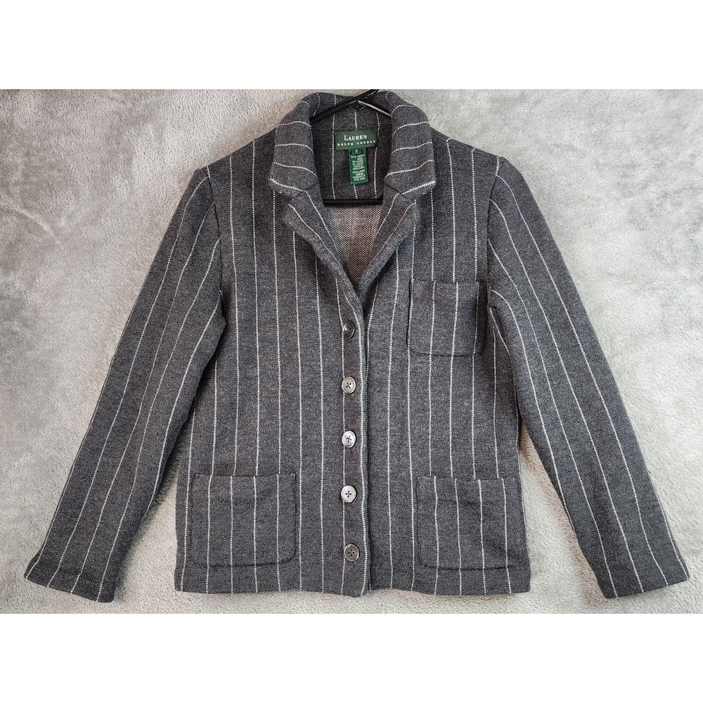 Lauren Ralph‎ Lauren Jacket Womens Small Gray Pinstripe Merino Wool Blazer Top